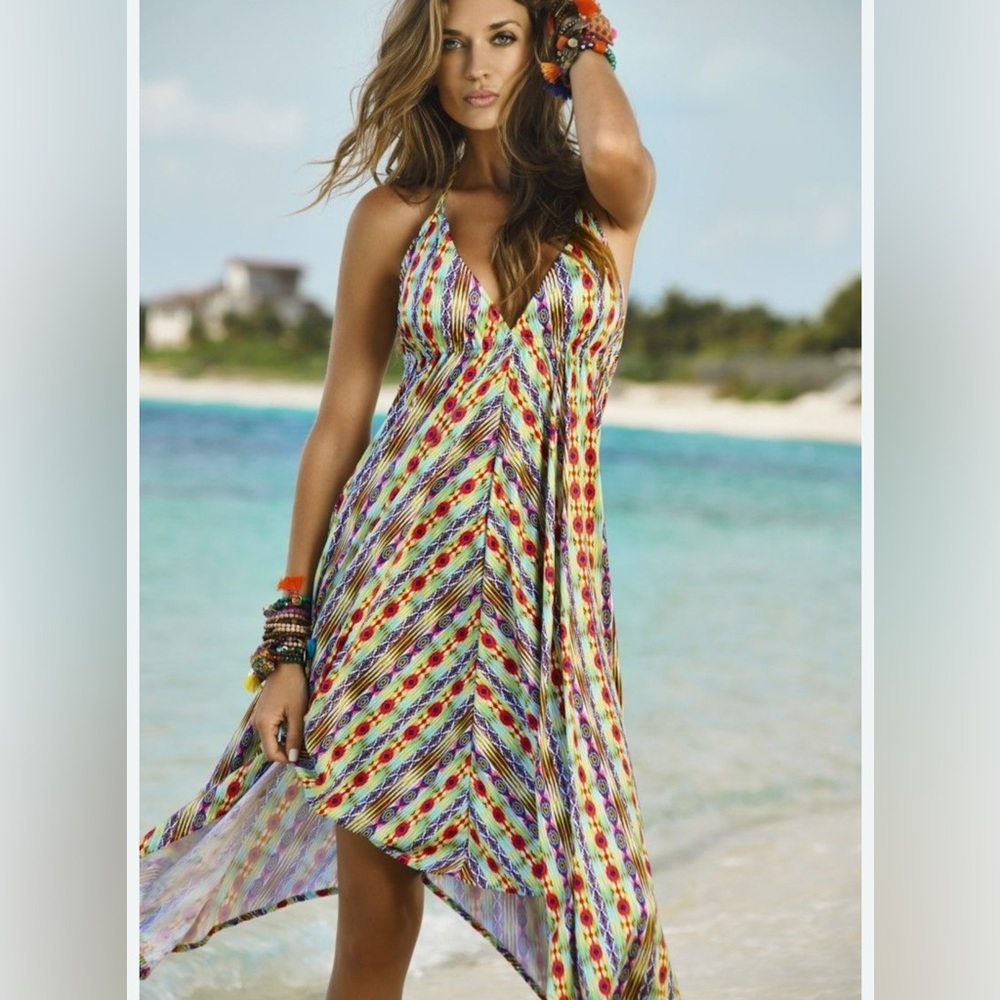 Pilyq Red and Pink Asymmetrical Swim Coverup. Size 0S